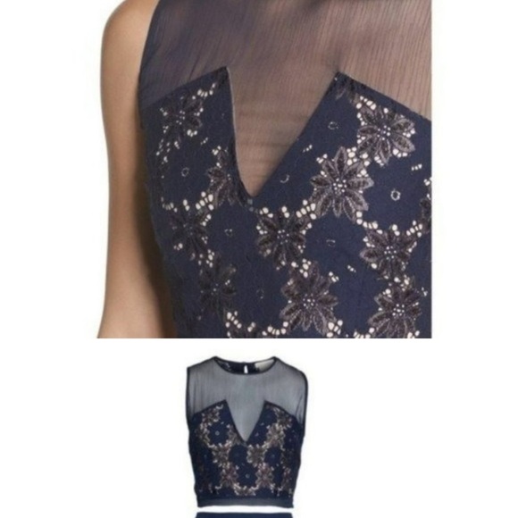 NWT Foxiedox atiqah two piece dress set navy skirt crop top lace midi - Picture 3 of 4